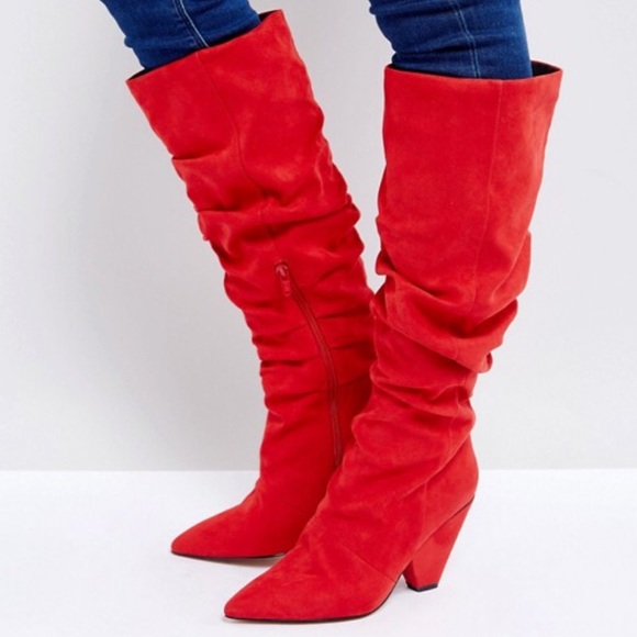 ASOS Red faux Suede Slouch Boots US Size 9 UK7 - Picture 1 of 5